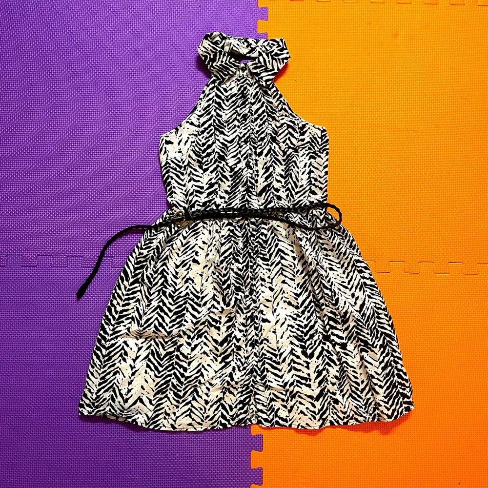 F21 Retro Zebra 🦓 Buttoned Linen Halter Dress